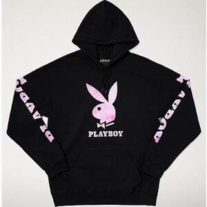 PLAYBOY Black Hoodie with Pink Bunny Logo
